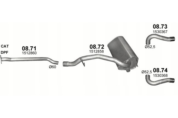 Silencer final tubes cover Ford Kuga I capacity 2 0 TDCi Catalog number of the part 08 72 08 73 08 74
