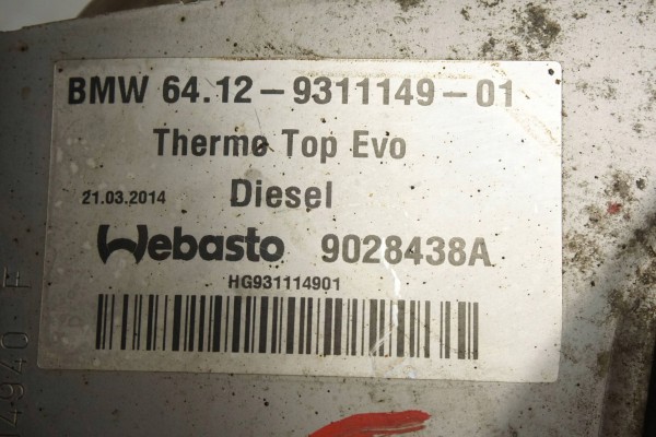 PARKING HEATER WEBASTO BMW F01 F02 F10 F11 9311149 122R000258 Catalog number of the part 9311149