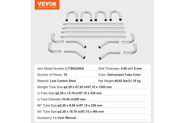 Tubo de Escape Universal Diámetro 5,72 cm Grosor de Pared 0,15 cm Tubo