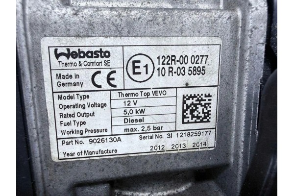 Webasto VW TOURAN 1T3 1K0815065AT 1 6L diesel 77kW 2012 Catalog number of substitutes 9026130A 9026113A
