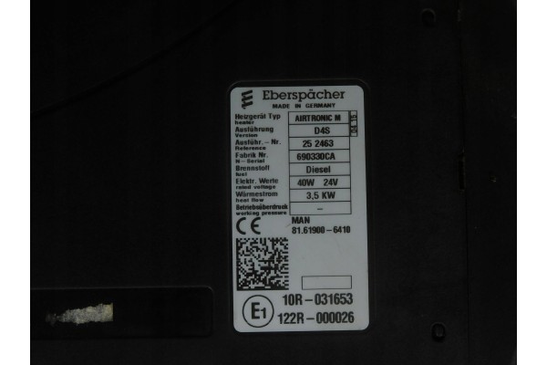 81619006412 PARKING HEATER AIRTRONIC M D4S 40W 24V 3 5KW MAN TGL Customs tariff code 85168080