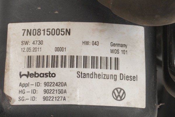 PARKING HEATER WEBASTO VW PASSAT B7 7N0815005N 9022150A Customs tariff code 87089997