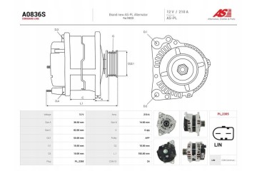 A0836S ALTERNATOR IVECO DAILY 35C17 3 0 D DAILY 35C17P 3 0 D DAILY Alternator charging current 210 A