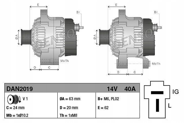 Alternator DENSO DAN2019 Catalog number of the part DAN2019