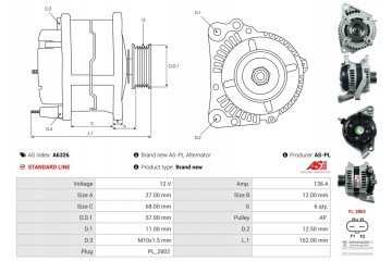A6326 ALTERNATOR JEEP CHEROKEE 3 7 V6 Alternator charging current 136 A