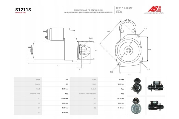 New Starter S1211S Customs tariff code 85114000