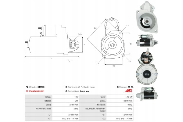 New Starter S4077S Customs tariff code 85114000