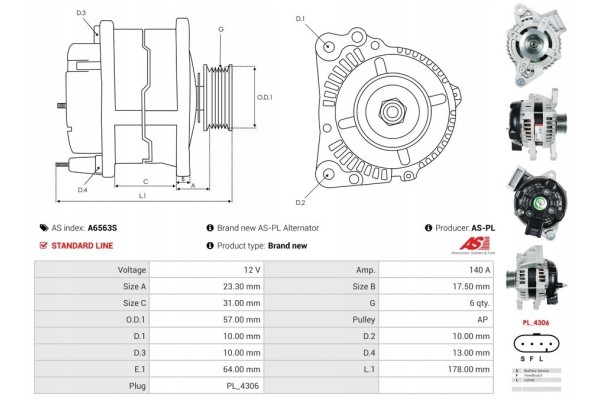 New Alternator CADILLAC DEVILLE 4 6 CADILLAC DEVILLE 4 6 Concours Catalog number of substitutes AD KUHNER 554370RI AS PL ACH9030