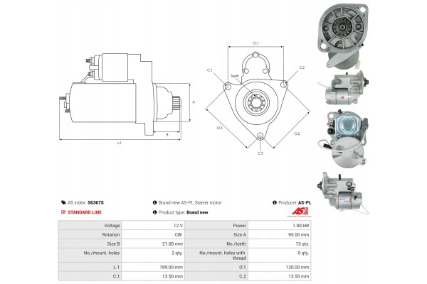 New Starter S6367S Customs tariff code 85114000
