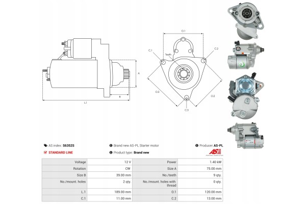 New Starter S6352S Customs tariff code 85114000