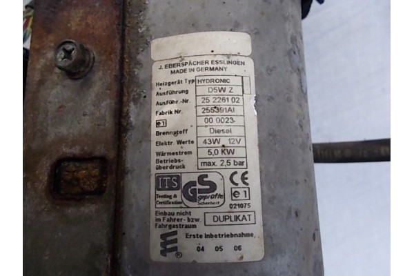WEBASTO PARKING HEATER YARIS 1 4 D4D VERSO Catalog number of the part 25226102 255391AI
