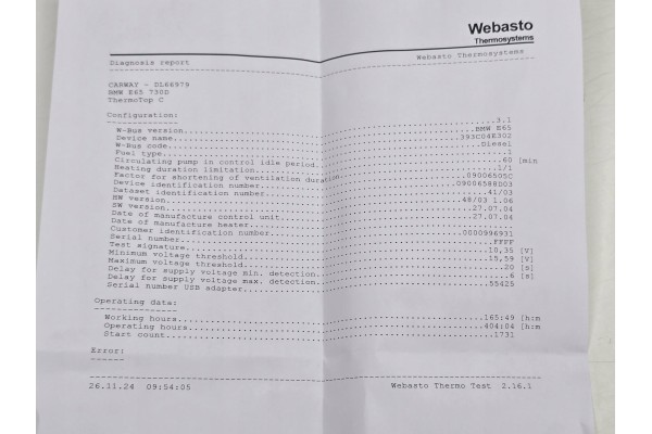 Instalación completa Webasto para BMW Serie 7 E65 E66 diésel