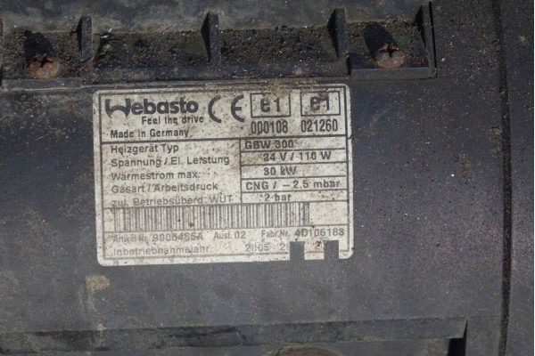 Calefactor estacionario 30KW Webasto GBW 300 CNG 24V