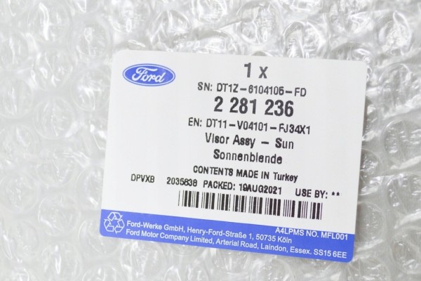 2281236 SUN VISOR FORD FRONT L CONNECT 13 Customs tariff code 87082990