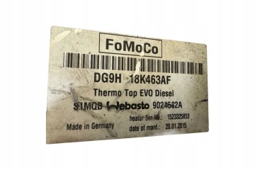 Parking heater Webasto Ford Mondeo MK IV DG9H18K463AF Quality of parts according to GVO O original with manufacturer s logo OE