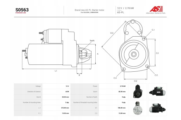 NEW STARTER LOMBARDINI L10 LDA97 4LD640 LDA96 LDA100 4LD705 4LD820 L14 Car type undefined