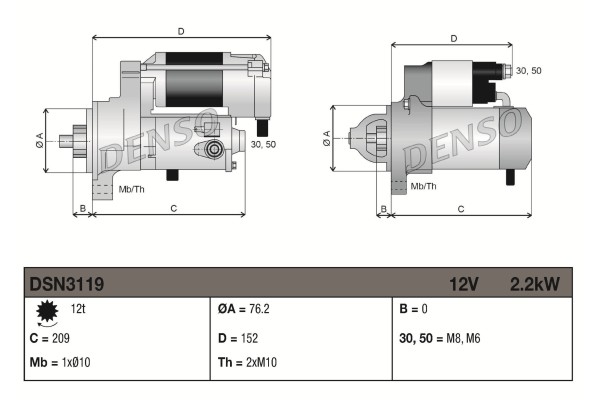 Starter DENSO DSN3119 Part manufacturer Denso