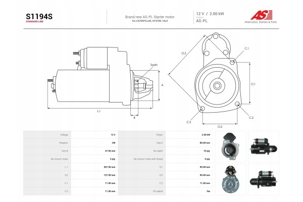 NEW Starter CATERPILLA V60E V80E YALE 1985 2005 Customs tariff code 85114000
