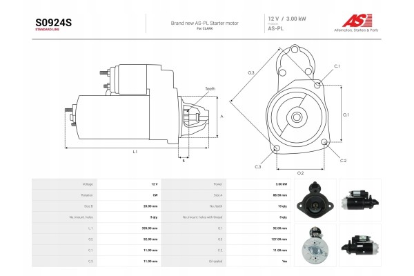 New Starter S0924S Customs tariff code 85114000