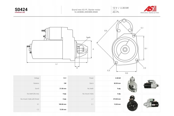 New Starter S0424 Customs tariff code 85114000