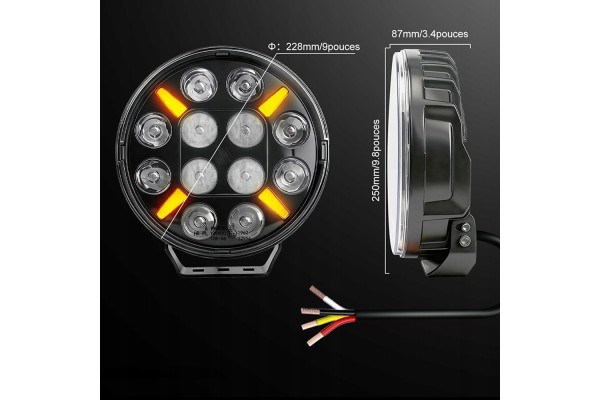Long Range Halogen Headlight RING LED 12V 24V 228mm Chrome NFZ Car type 4x4 SUV trucks RVs
