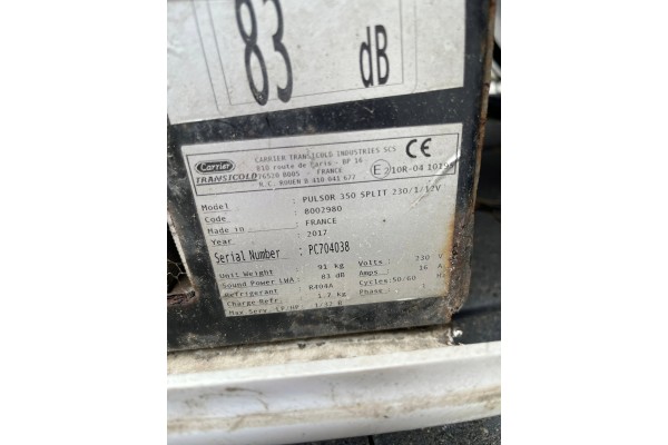 Conjunto de Chiller Carrier Pulsor 350, 230V 12V, Año 2019