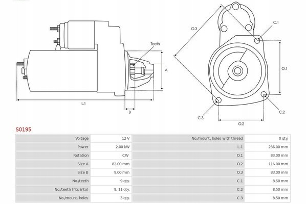 Starter AS PL S0195SR Customs tariff code 85114000