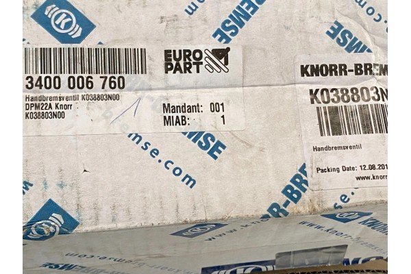 Originalni rucni brzdovy ventil Knorr Bremse K038803N00 Part manufacturer Knorr Bremse