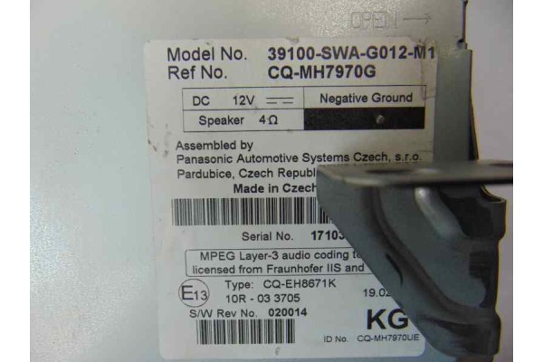 39100-SWA-G012 SISTEMA AUDIO / RADIO CD HONDA CR-V (RE) Comfort 39100-SWA-G012 180997 HONDA - 4