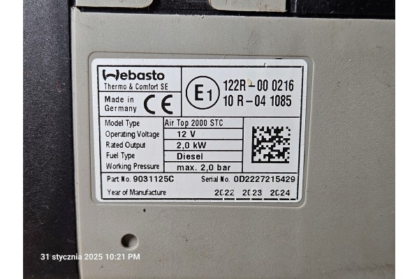 Webasto Air Top 2000 STC 12V diesel zestaw r 2022 Multicontrol Part manufacturer Webasto