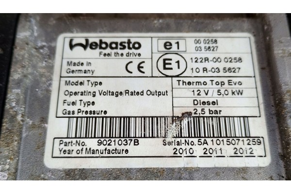 PARKING HEATER WEBASTO THERMO TOP CITROEN C5 III X7 DIESEL 9021037B Catalog number of the part 9021037B AMRX
