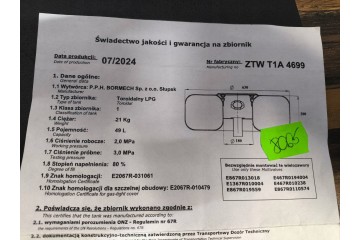 GAS CYLINDER LPG 49L 2034R IN CIRCLE PAPER VALVE ID 241455 Part manufacturer Bormech