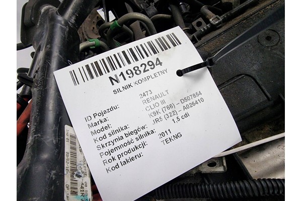 COMPLETE ENGINE 1 5 DCI 86KM K9K766 RENAULT CLIO III Part manufacturer Renault OE