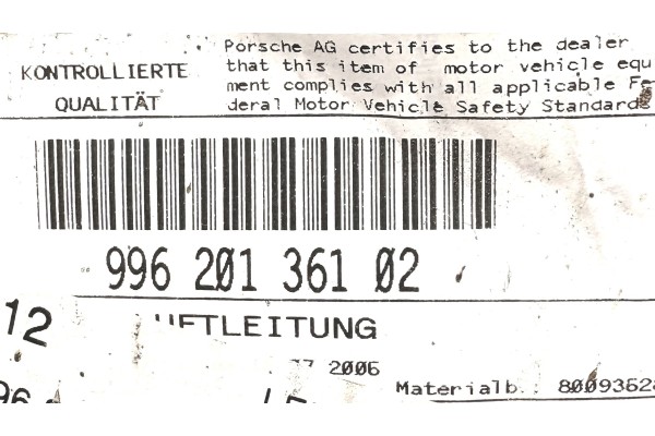 PORSCHE 99620136102 air hose Catalog number of the part 996 201 361 02
