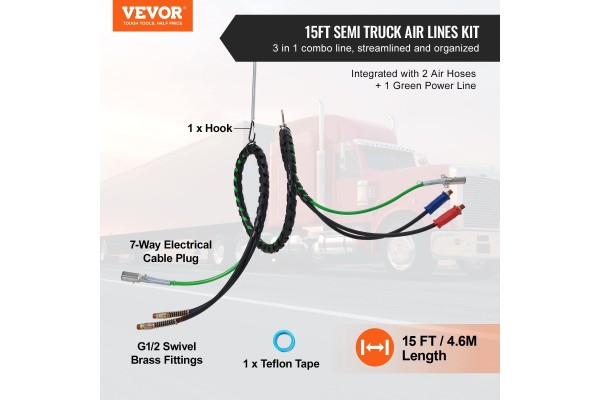 3in1 Air Wire Kit for Trucks 3 7m Spiral 7 Pin Connector Catalog number of the part BSC507 4