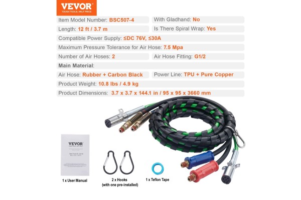 Kit de Mangueras de Aire 3 en 1 para Camiones, Cables en Espiral de 3,