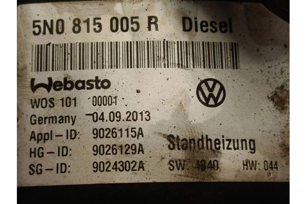 2014 Volkswagen Tiguan Parking heater Webasto 5N0815005R Catalog number of the original 9026129A