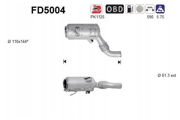 AS DIESEL PARTICULATE FILTER BMW E60 3 0D 05 EURO 4 Catalog number of the part FD5004