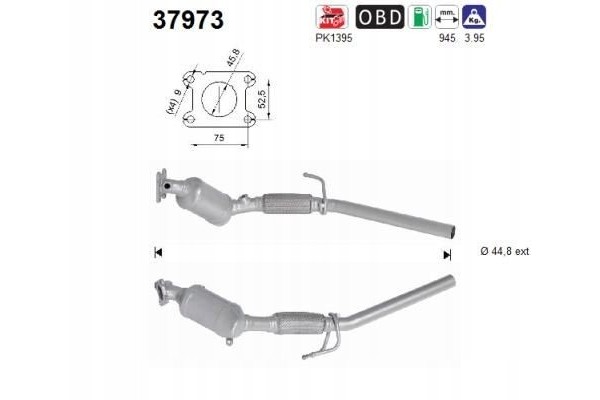 AS CATALYTIC CONVERTER VW POLO 1 0 18 IBIZA 1 0 EURO 6 Catalog number of the part 37973