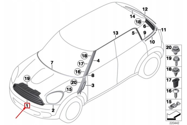 Rejilla Frontal MINI COUNTRYMAN R60 51139812889 Original