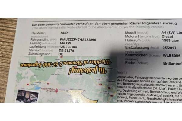 Motor Audi A4 S4 B9 A5 Q5 2.0 TDI 140 kW 190 CV 125000 km Código DET