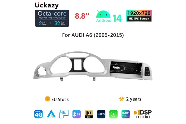 8 9 Android 14 Car Radio for Audi A6 C6 2005 2009 MMI 2G Carplay GPS Screen