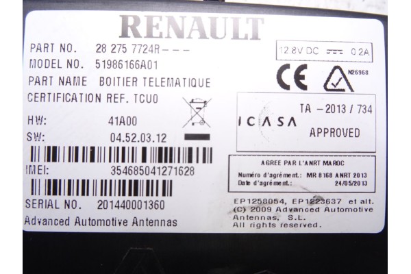 282757724R MODULO ELECTRONICO RENAULT KANGOO II (F/KW0) Z.E. 2015 282757724R 213097 RENAULT - 2