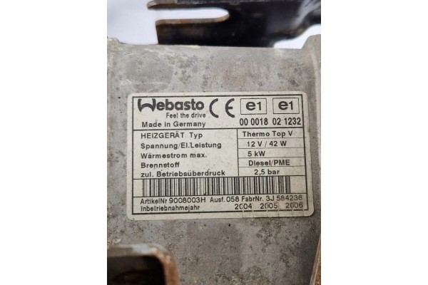 Webasto VW GOLF V 1K1 1K0815005EB 1 9L diesel 77kW 2004 Customs tariff code 87089997