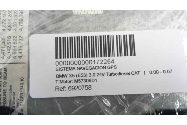 6920758 SISTEMA NAVEGACION GPS BMW SERIE X5 (E53) * 2001 6920758 172264 BMW - 1