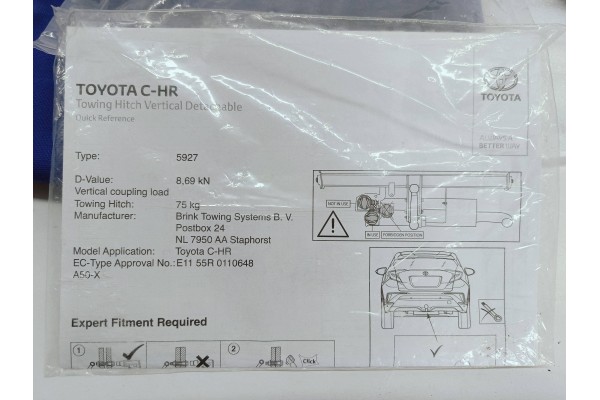 Toyota C HR CHR I 16 23 TOWBAR REMOVABLE OE BRINK PW960 10000 Car type passenger cars