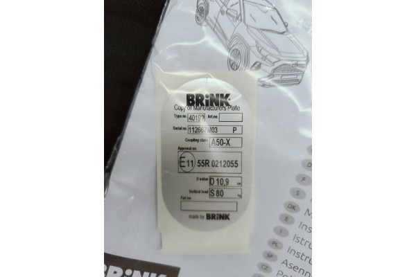 Toyota RAV4 V 18 SUZUKI ACROSS 20 TOWBAR DETACHABLE BRINK 4019200 Catalog number of substitutes 4019200