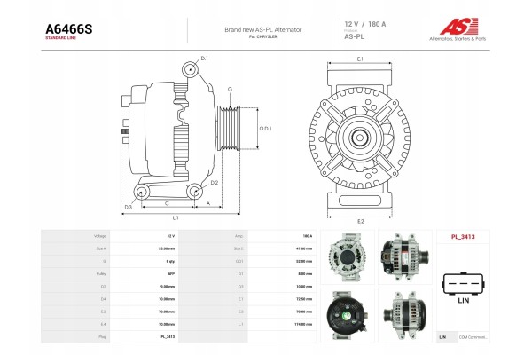 New Alternator A6466S Alternator charging current 180 A
