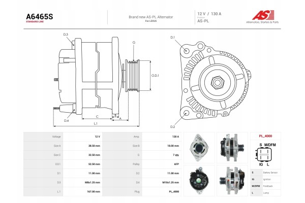 New Alternator A6465S Alternator charging current 130 A