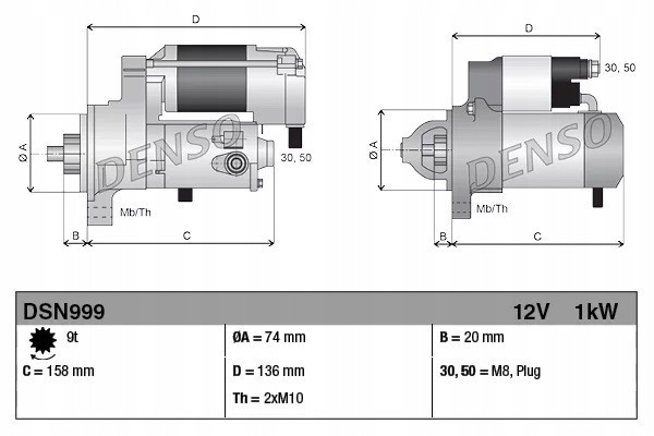 DENSO DSN999 STARTER 12V 1KW OE Car type passenger cars
